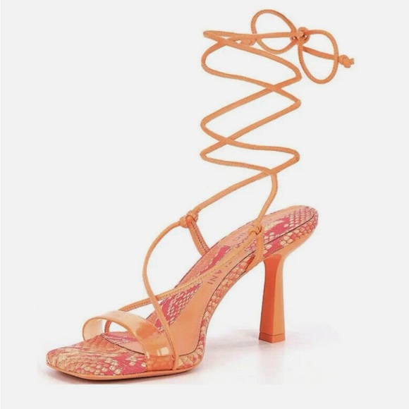 Antonio Melani | Barden Lace-Up Citrus Peach Pink Heels Strappy Sandals - Picture 3 of 10